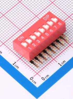 DT-08HT 2.54mm间距 8位 琴键式 90度弯插侧拨凸柄 红色 拨码开关