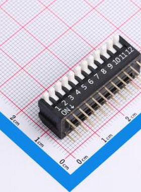 DP-12-K-T 12位 2.54mm间距 宽体黑色侧拨 DIP拨码开关 管装 插件
