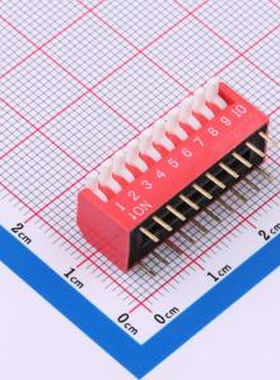 DP-10-R-T 2.54mm间距 10位 琴键式 直插侧拨 红色 拨码开关 插件