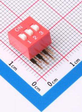 DT-03HT 2.54mm间距 3位 琴键式 90度弯插侧拨凸柄 红色 拨码开关