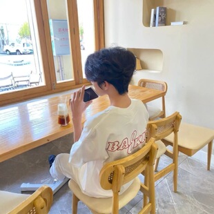 美式高街小火苗刺绣字母短袖t恤男女宽松情侣纯棉重磅夏季上衣潮