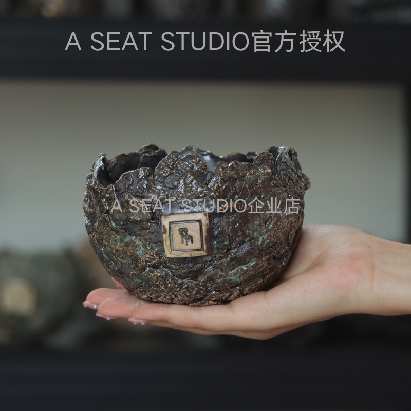 A SEAT STUDIO泰国进口侘寂风岩纹贴布蛋壳块根绿植手工花盆