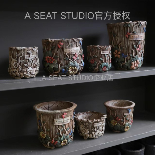 A SEAT STUDIO泰国进口花朵树桩花盆块根绿植手工花盆