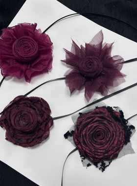 复古暗黑酒红复古烧瑰花胸针边夹lolita配饰蔷薇花胸花氛围感颈花