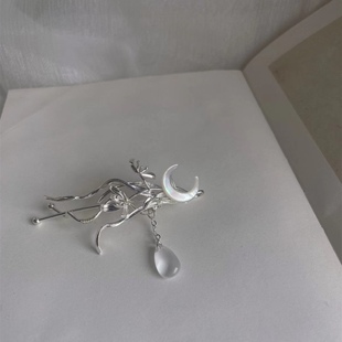 复古月无尽骨兰兰花月亮发夹汉服古风配饰边夹发卡扭扭夹网红发簪