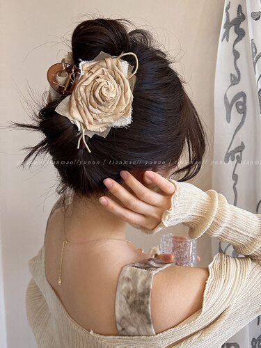 手作款干枯玫瑰抓夹女2023新款复古抓夹盘发高级感鲨鱼夹子头饰夏