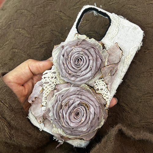 手工复古新中式布艺系手机壳玫瑰适用手机1513/14小众轻奢13氛围