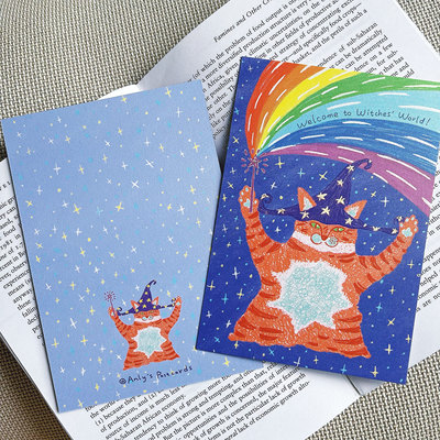 anly明信片｜魔法小猫明信片女巫世界万圣节贺卡可爱手绘插画