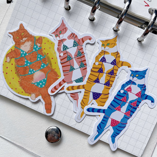 橘猫 手绘 anly原创｜bikini猫贴贴纸 搞笑