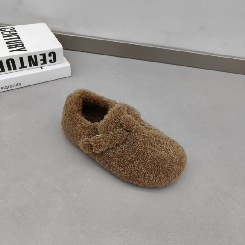 2024真皮厚底羊羔毛毛鞋女冬外穿保暖加绒勃肯鞋一脚蹬豆豆棉鞋潮