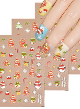 1/5/10pcs 5D Embossed Christmas Nail Stickers Snowman Snowfl
