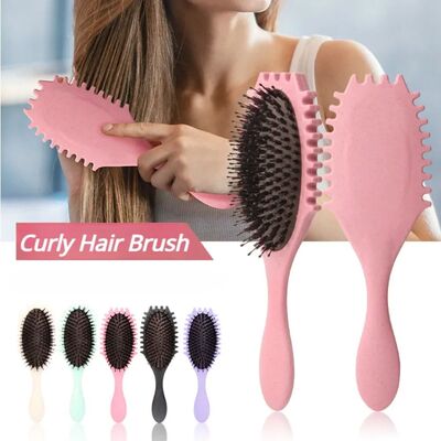 Curl Define Styling Brush Boar Bristle Tangled Hair Comb Det
