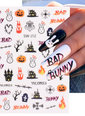 Halloween Nail Sticker Rabbit Flame Graffiti Skull Flower Ca