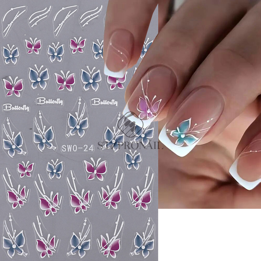 Nail Sticker Summer Blue Purple Petal Butterfly Embossed Fro