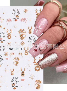 Christmas Glitter Nail Sticker Golden Glitter Snowflake Elk