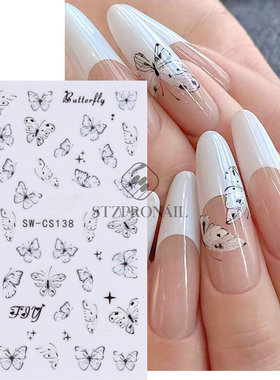 Butterfly Nail Sticker Bo Wing White Powder Butterfly Laser