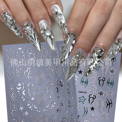 Y2k Hot Silver Nail Sticker Millennium Spice Girl Style Meta