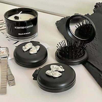 Cute Folding Massage Comb with Makeup Mirror Travel Portable