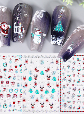 Laser Silver Christmas Nail Sticker Cute Snowflake Elk Snowm