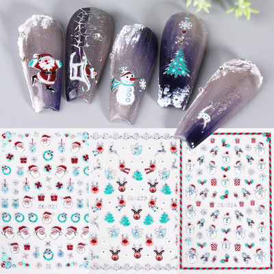 Laser Silver Christmas Nail Sticker Cute Snowflake Elk Snowm