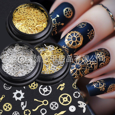 Nail Art Jewelry Metal Steampunk Mechanical Metal Sheet Cloc