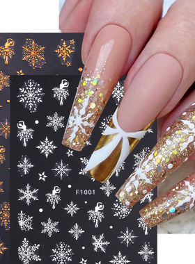 Glitter Gold Christmas Nail Stickers Winter Sweater Snowflak