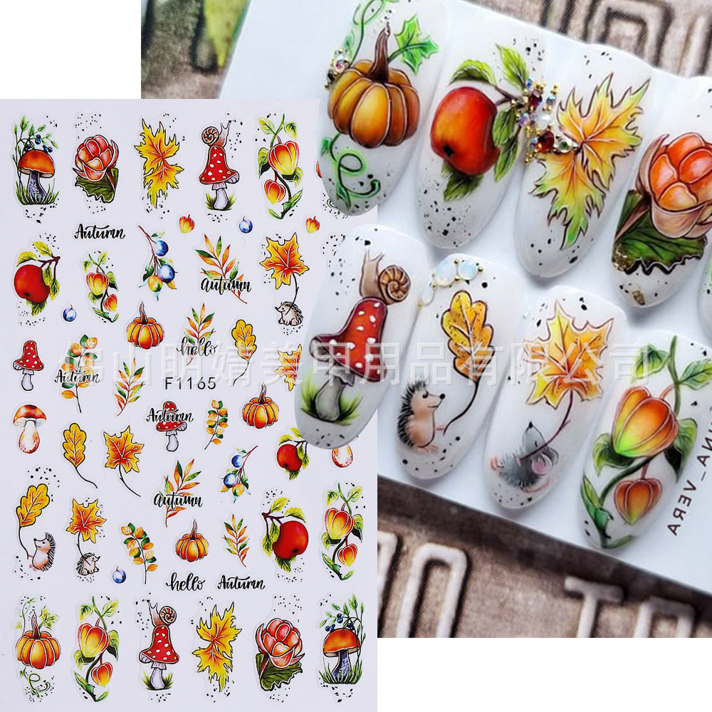 Nail Stickers Autumn Deciduous Pumpkin Mushroom Maple Ginkgo