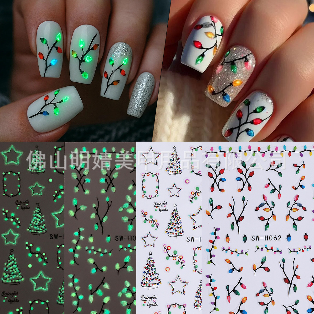 Luminous Christmas Nail Stickers Christmas Lights Luminous C