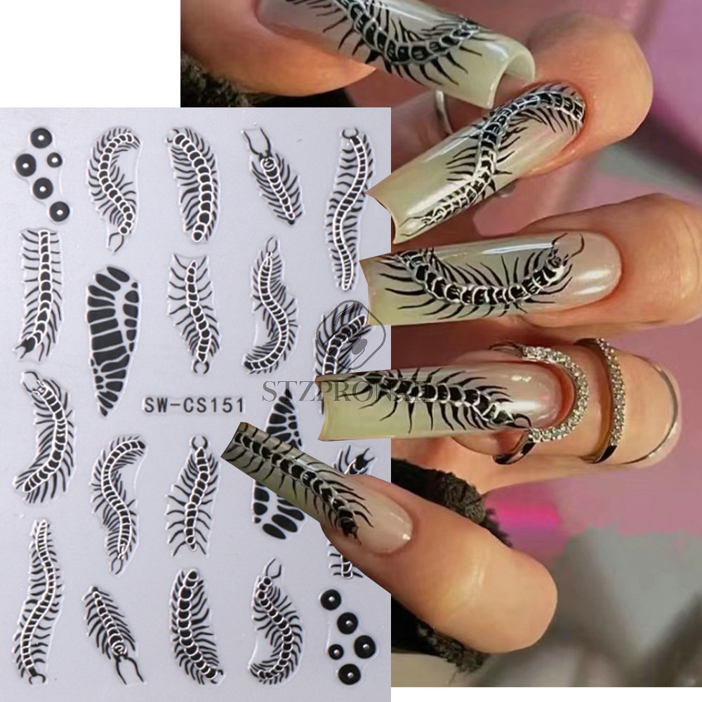 Halloween Nail Stickers Metal Lines Ghost Diablo Centipede F