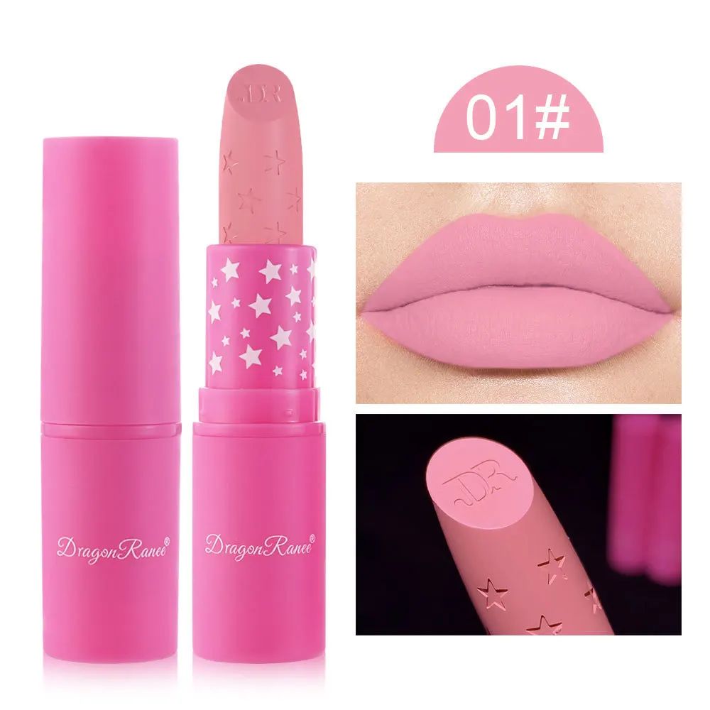 Nude Pink Lipstick Stick Waterproof Sexy Rose Red Velvet Mat - 实物图