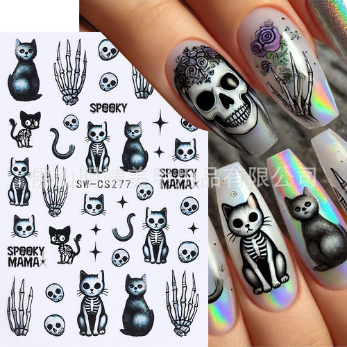 Halloween Nail Sticker Black Cat Skull Gothic Wind Magic Mus
