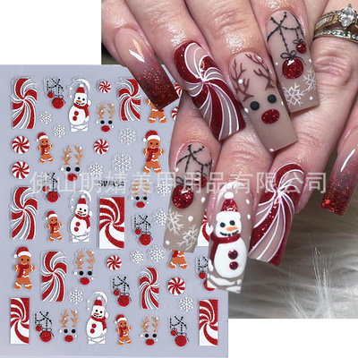 Glitter Nail Art Christmas Stickers Christmas Holiday Snowma