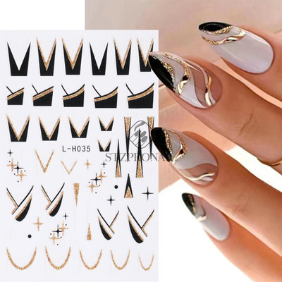 Nail Stickers French Golden Fine Shine Leopard Wavy 3d Adhes