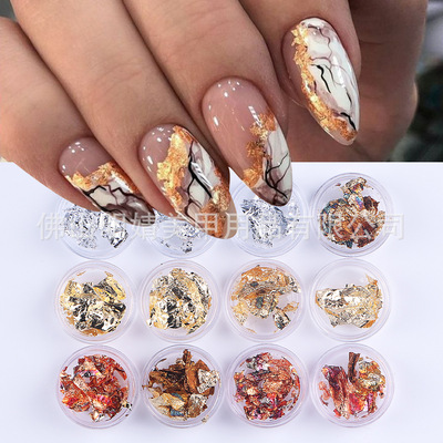 Nail Art Gold Foil Fragment Set 12 Gold Foil Silver Foil Pap