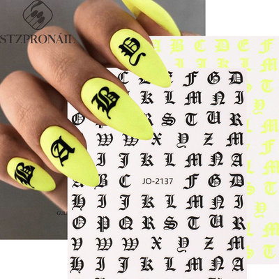 Nail Stickers Gothic Style English Letter Black Fluorescent