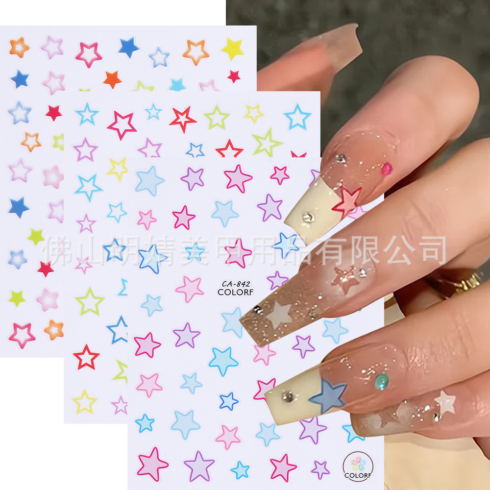 Nail Stickers Macaron Five-pointed Star Gradient Rainbow Col