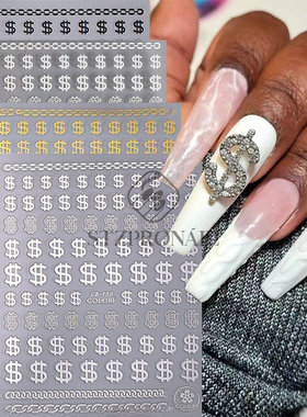 Nail sticker hot stamping four-color dollar symbol grid chai