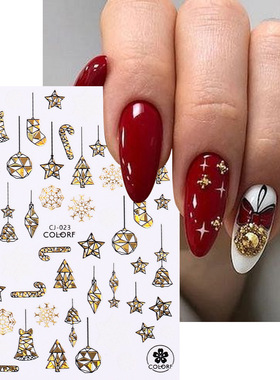 Christmas Bronzing Nail Sticker Santa Elk Snowman Bronzing S