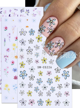 Spring And Summer Hen Sticker Small Floral Daisy Cherry Blos