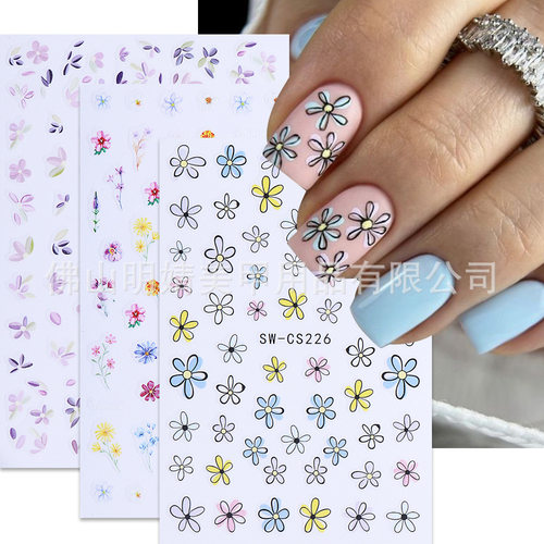 Spring And Summer Hen Sticker Small Floral Daisy Cherry Blos
