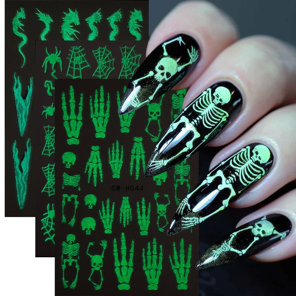 3pcs Luminous Halloween Element Nail Stickers GlowInThe Dark