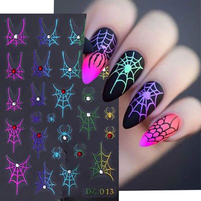 1/4Pcs Halloween Cute Spider Nail Stickers Slide Decals Mani