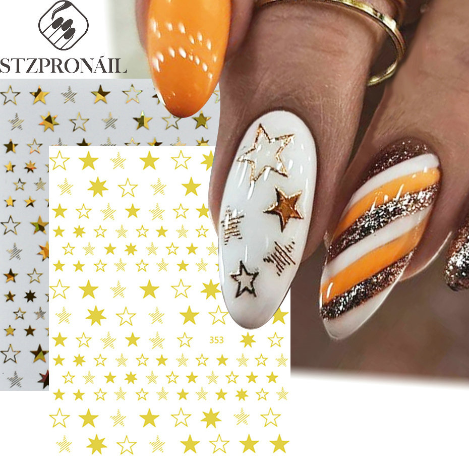 Nail Stickers Gold And Silver Hollow Solid Stars Festive Atm