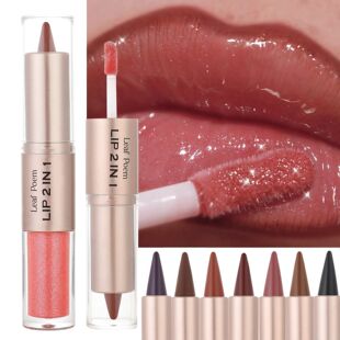 2In1 Nude Brown Pink Mirror Lip Gloss Tapered Gradient Lipli