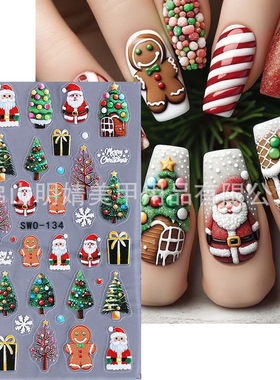 Christmas Nail Sticker Embossed Santa Claus Snowflake Elk Sn