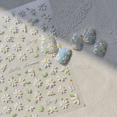 1pcs White Daisy Flower Embossed 5D Nail Sticker Spring Summ