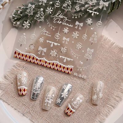 Christmas Tree Snowflake Ball Nails Stickers 5D Embossed Jel