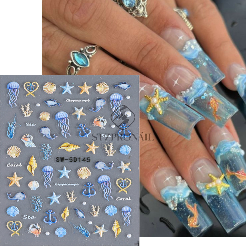 Nail Stickers Summer Ocean Wind 5d Relief 3D Starfish Jellyf