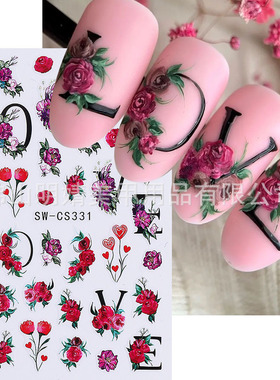 Valentine's Day Nail Sticker Flower Letter Envelope Black Ca