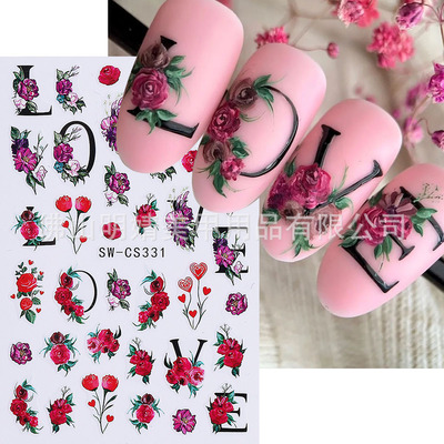 Valentine's Day Nail Sticker Flower Letter Envelope Black Ca
